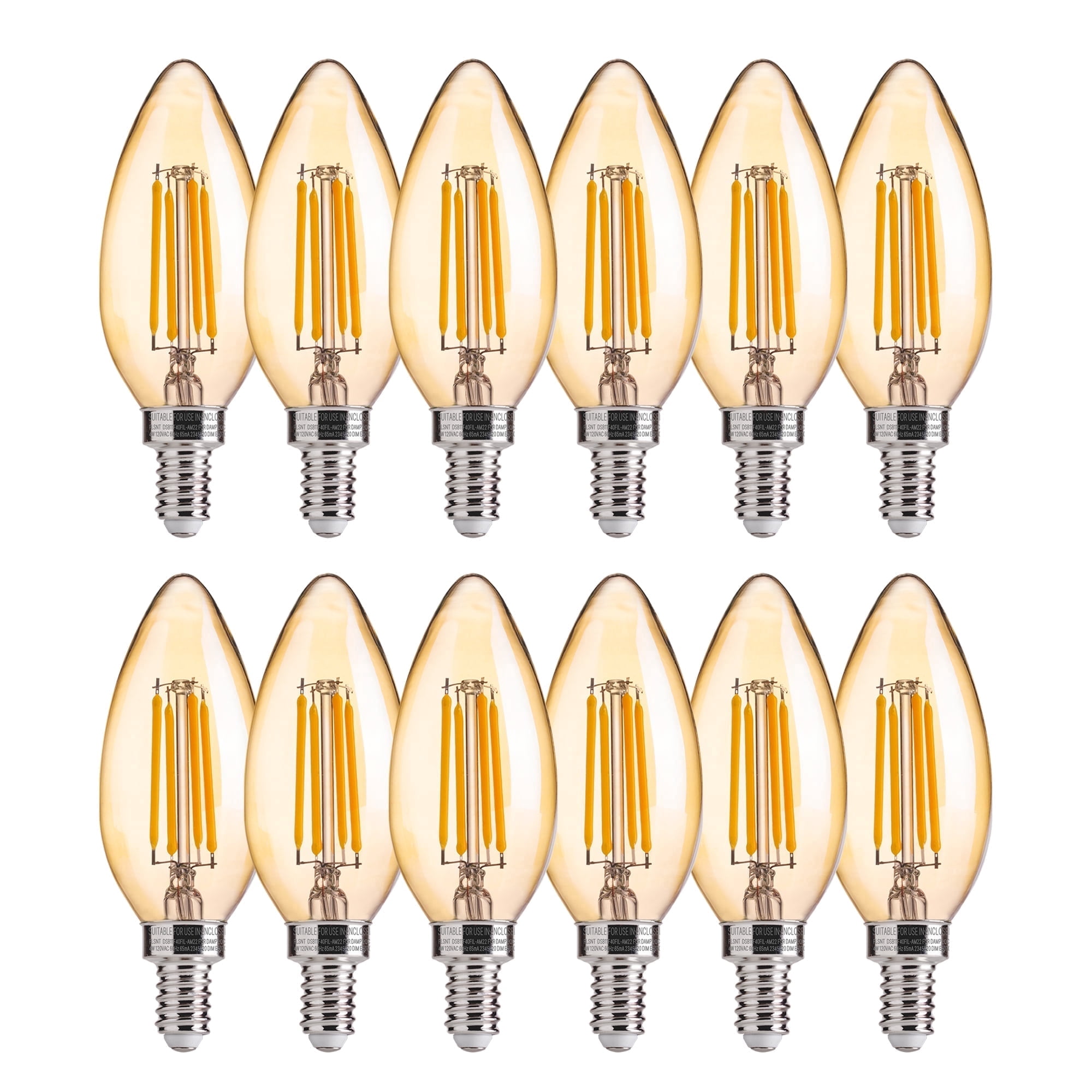 LUZIXIBO LED Light Bulb, 4 Watts (40W Equivalent) B10 Candelabra Bulbs, Dimmable, 2200K Warm White, 330LM, E12 Base, 12 Pack