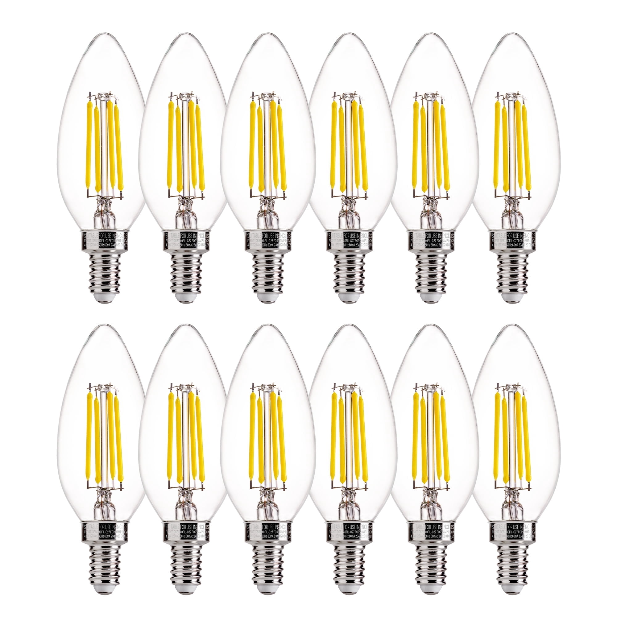 LUZIXIBO LED Light Bulb, 4 Watts (40W Equivalent) B10 Candelabra Bulbs, Dimmable, 5000K Daylight, E12 Base, 12 Pack