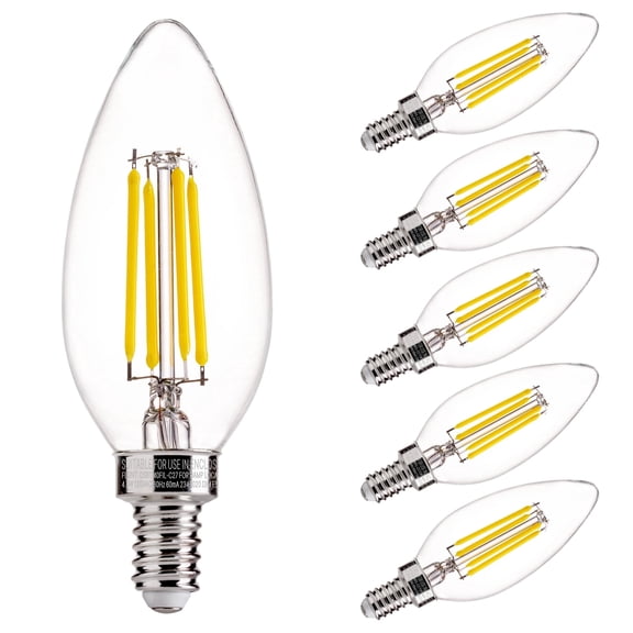 LUZIXIBO LED Light Bulb, 4 Watts (40W Equivalent) B10 Candelabra Bulbs, Dimmable, 5000K Daylight, E12 Base, 6 Pack