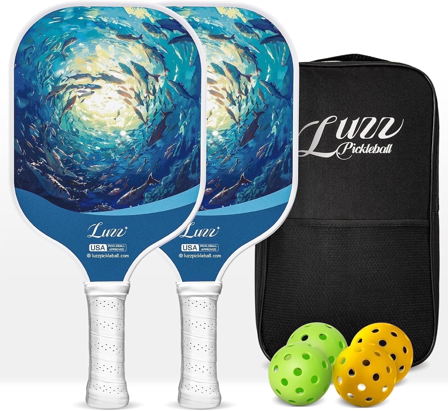 LUZZ Carbon Fiber Pickleball Paddle Set of 2 with 4 Balls and Carry Bag, USAPA Approved, T706 Pickle Ball Rackets for All Skill Level