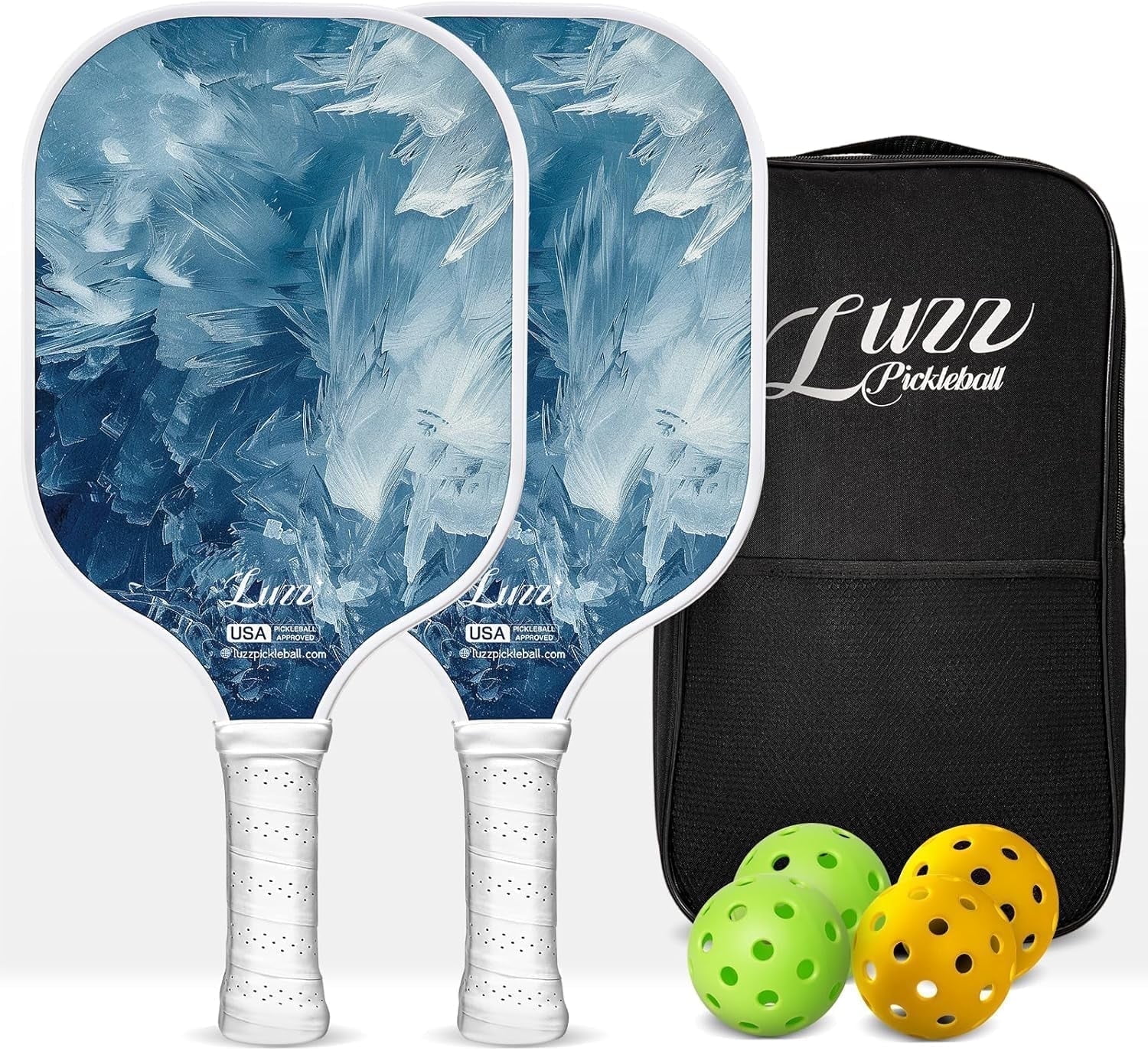 LUZZ Carbon Fiber Pickleball Paddle Set of 2 with 4 Balls and Carry Bag, USAPA Approved, T707 Pickle Ball Rackets for All Skill Level