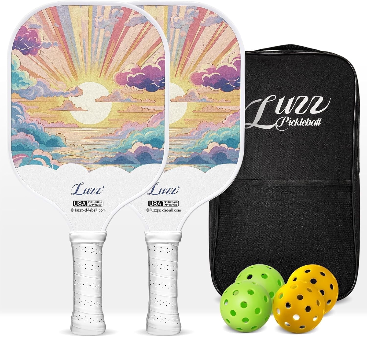 LUZZ Carbon Fiber Pickleball Paddle Set of 2 with 4 Balls and Carry Bag, USAPA Approved, T708 Pickle Ball Rackets for All Skill Level