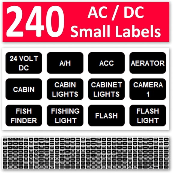 LV 240 Pcs Small Extended AC DC Panel Directory Label Replacement for Blue Sea 8214 8217 7870 Marine
