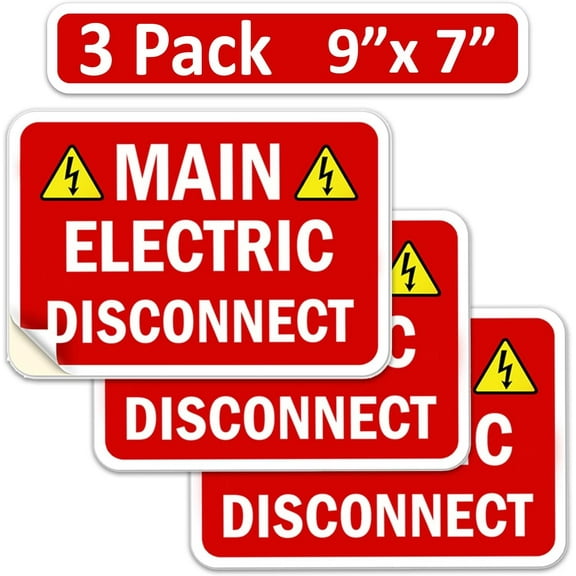 LV 3 Pack 9" X 7" Main Electrical Disconnect Sticker Service Label Emergency Sign 9x7 7x9 10.7 inch