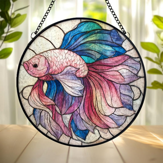 Betta Fish Suncatcher, Stained Glass Style Acrylic Window Hanging, Aquarium Inspired Home Decor