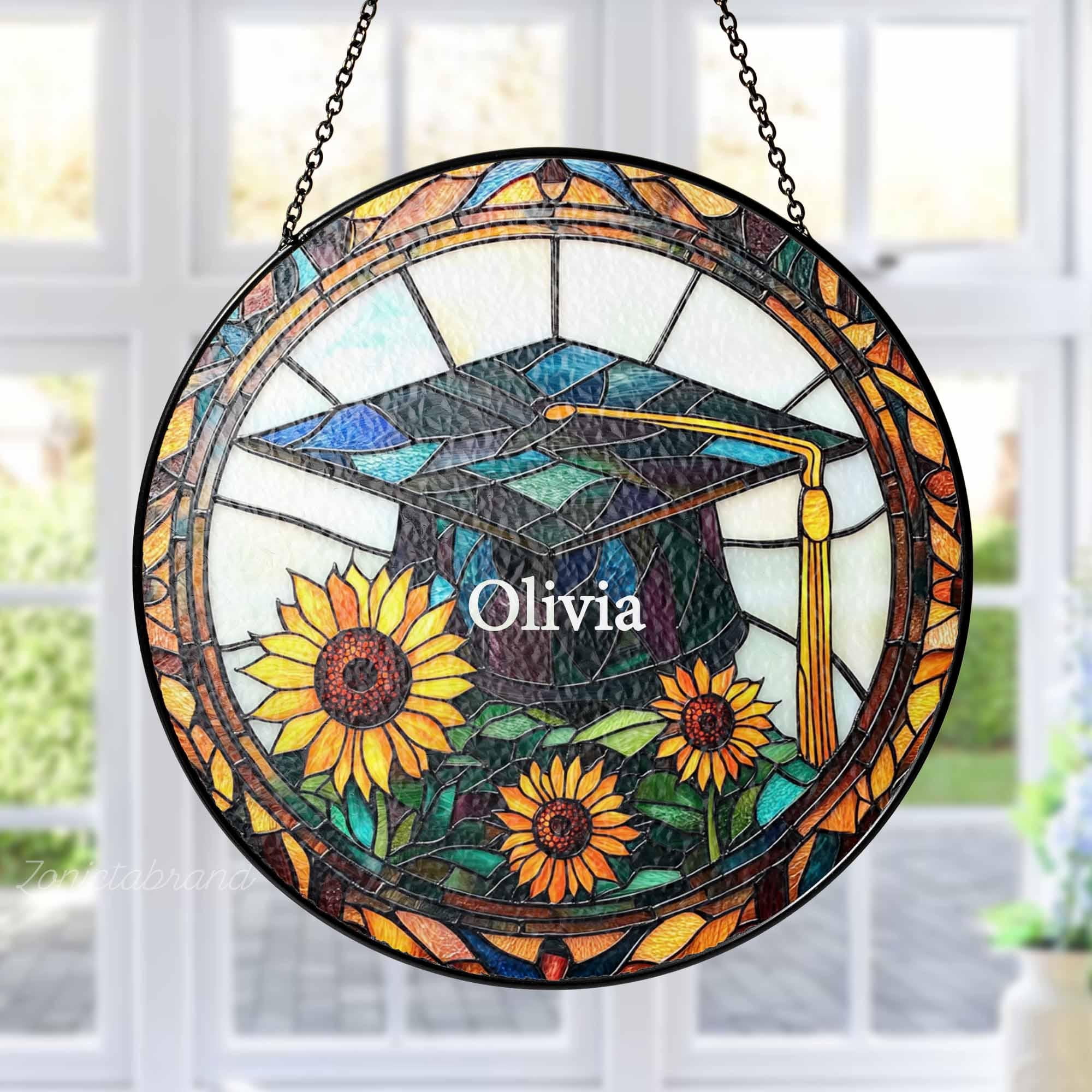 LV Gifts 50th Anniversary Glass Suncatcher, Golden Anniversary Tree of Life Window Hanging, Personalized Stained Glass Style Gift with Name & Date