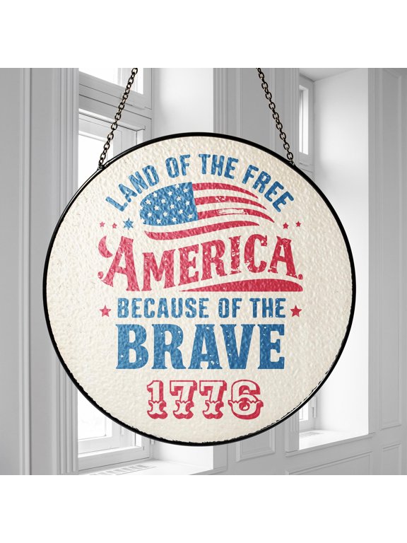 - American Flag Suncatcher, Patriotic Stained Glass Style Window Hanging, 4th of July Decor