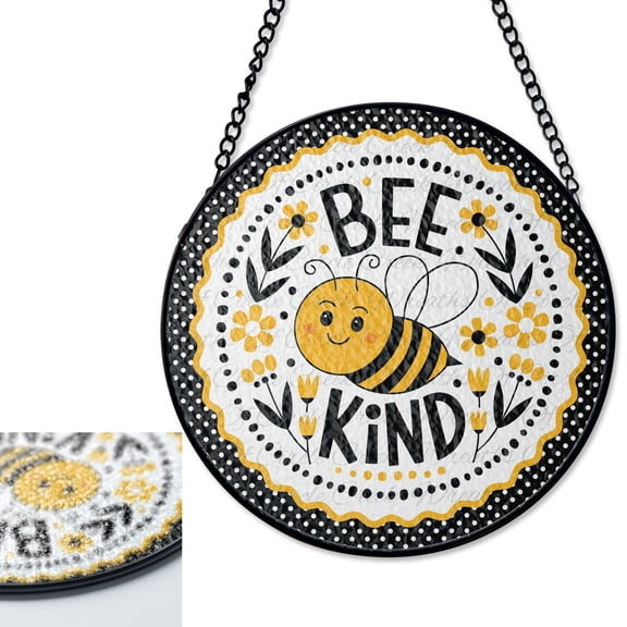 LV Gifts Bee Kind Sunflower Stained Glass Style Suncatcher, UV Printed Glass, Farmhouse Spring Decor, Inspirational Garden Gift, Roun