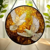 LV Gifts Blue Evil Eye Stained Glass Suncatcher, Mandala Round Window Hanging Ornament, Protective Sun Catcher Home Decor Gift for Good Luck