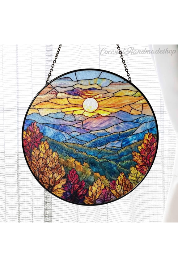 - Blue Ridge Mountains Suncatcher, Landscape Stained Glass Style Window Hanging, Traveler Gift