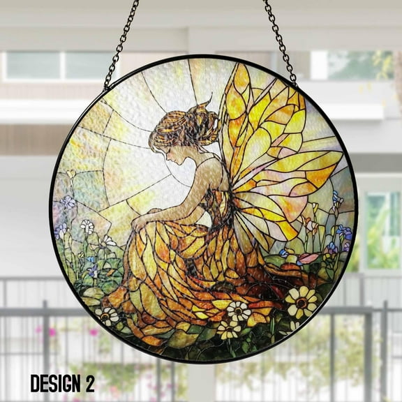 LV Gifts - Butterfly Fairy Suncatcher, Fantasy Stained Glass Style Window Hanging, Magic Art Gift