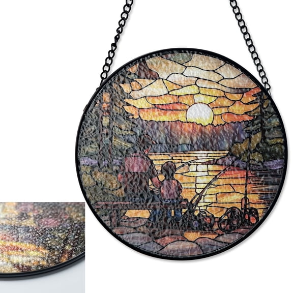 LV Gifts Custom Gone Fishing Memorial Sun Catcher, Stained Glass Style UV Printed Gift
