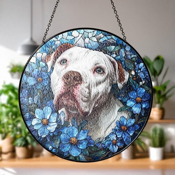 LV Gifts - Dog Portrait Suncatcher, Stained Glass Style Pet Memorial Window Hanging, Animal Lover Art
