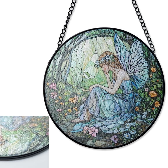 LV Gifts Enchanted Fairy Sun Catcher, Stained Glass Style UV Printed Fantasy Decor