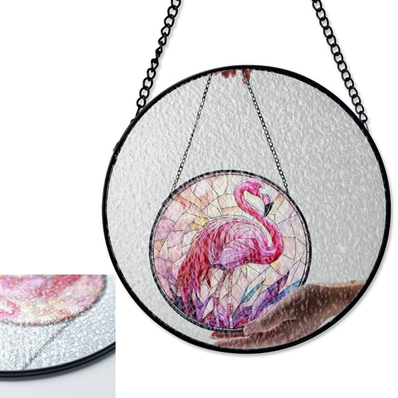 LV Gifts Flamingo Tropical Sun Catcher, Stained Glass Style UV Printed Coastal Decor