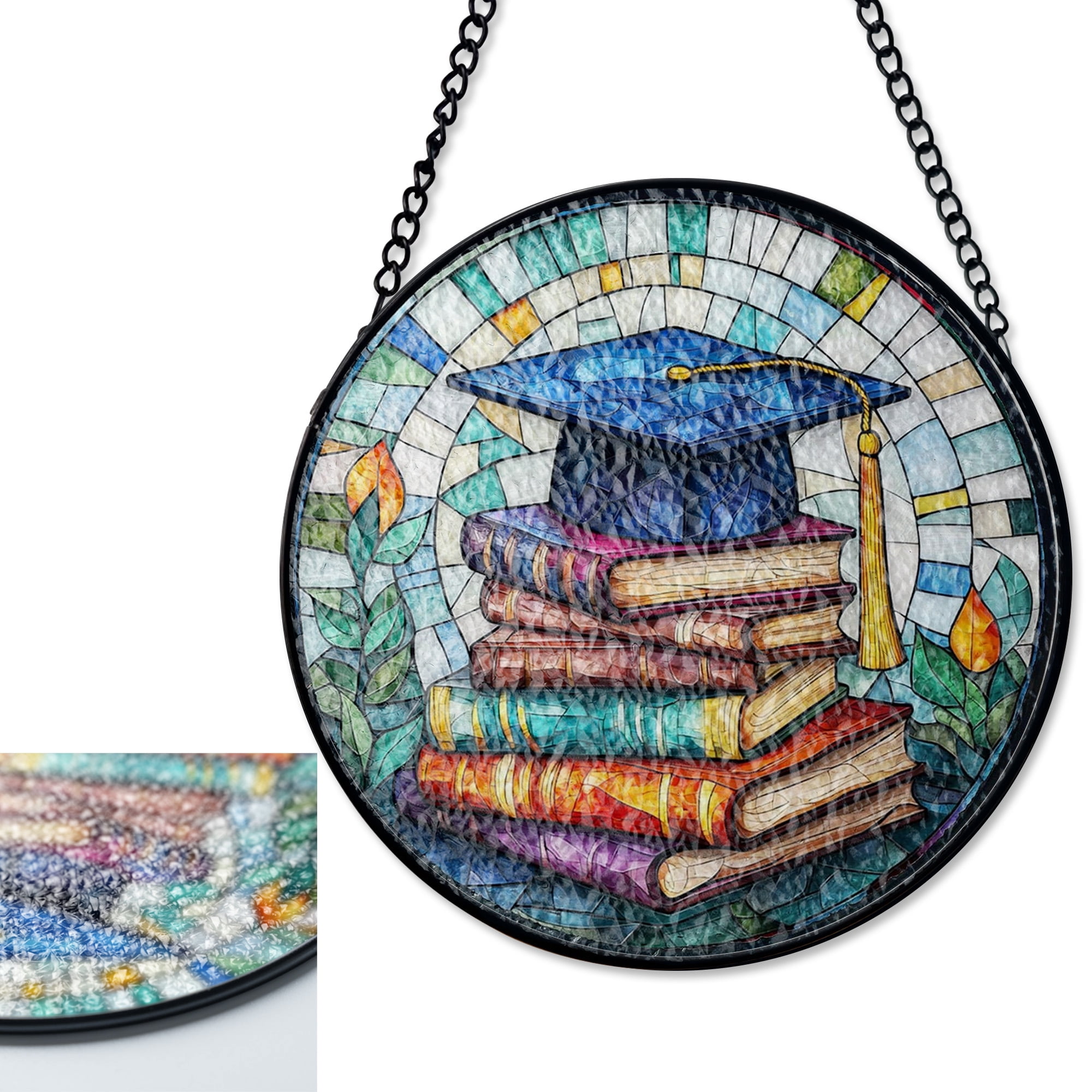 LV Gifts Graduation Cap 2025 Sun Catcher, Stained Glass Style UV Printed Senior Gift