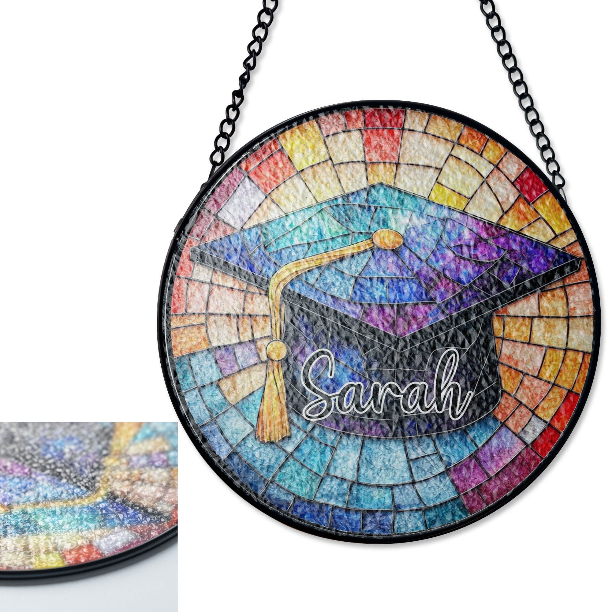 LV Gifts Graduation Cap Class of 2025 Suncatcher, Personalized Stained Glass Style Art