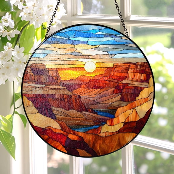 LV Gifts - Grand Canyon Suncatcher, National Park Landscape Stained Glass Style Panel, Travel Gift