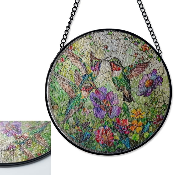 LV Gifts Hummingbird Painted Sun Catcher, Stained Glass Style UV Printed Bird Wall Decor
