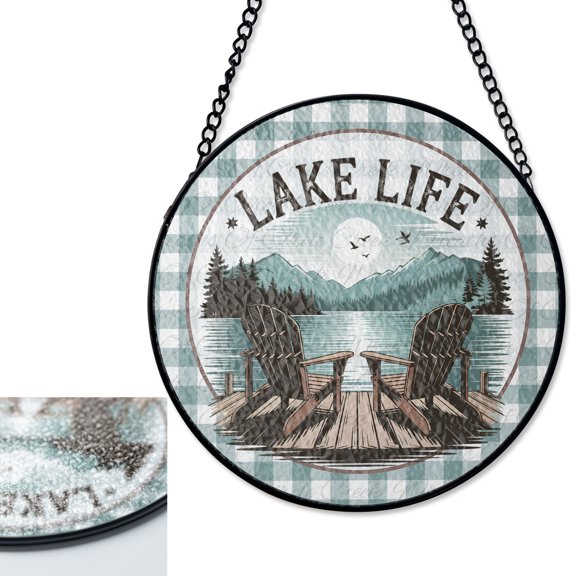 LV Gifts Lake Life Adirondack Chairs Suncatcher Stained Glass Style, UV Printed Glass, Lakehouse Porch Decor, Summer Vacation Gift, R