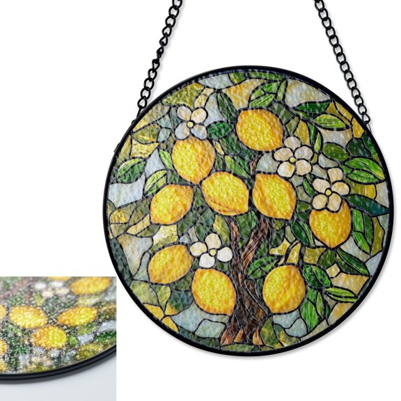 LV Gifts Lemon Tree Sun Catcher, Stained Glass Style UV Printed Farmhouse Kitchen Decor