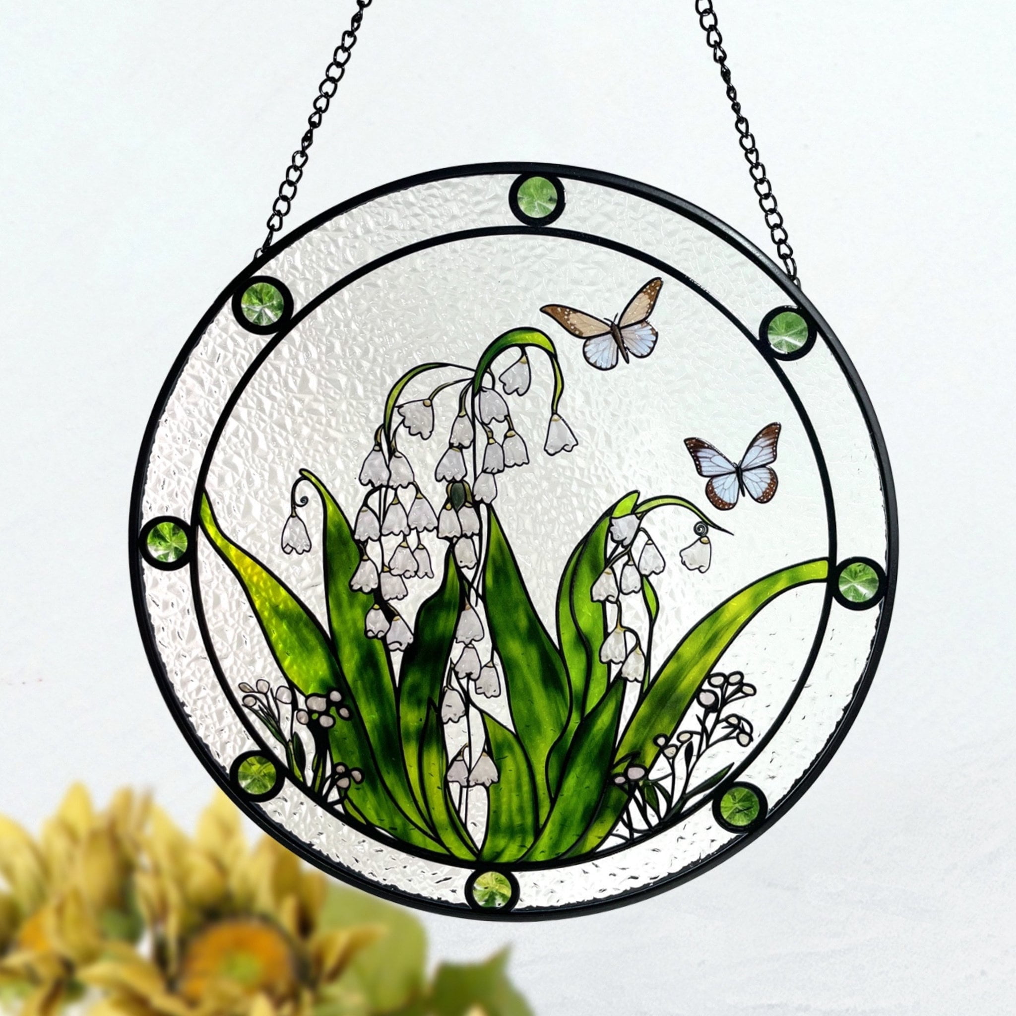 LV Gifts - Lily of the Valley & Butterfly Suncatcher, Floral Stained ...