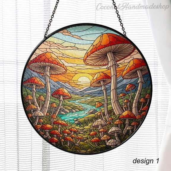 LV Gifts - Mushroom Forest Suncatcher, Cottagecore Mycelium Glass-Effect Window Hanging, Nature Decor