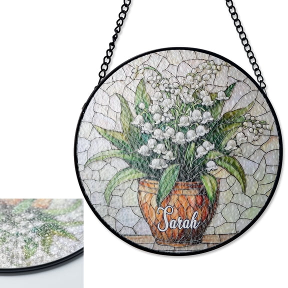 LV Gifts Personalized Lily of the Valley Sun Catcher, Stained Glass Style UV Printed Gift
