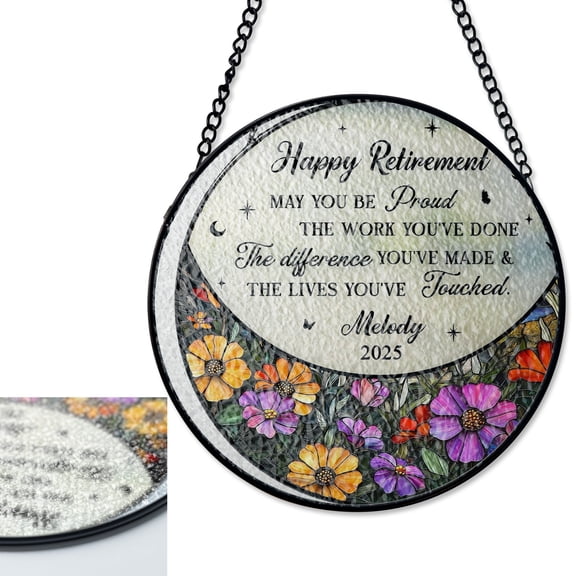 LV Gifts Personalized Retirement Suncatcher, Custom Stained Glass Style UV Window Decor