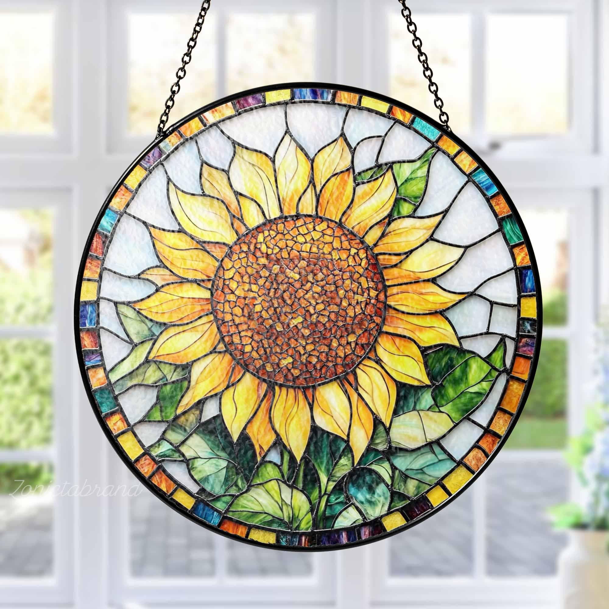 LV Gifts Piano Stained Glass Suncatcher, Round Musical Instrument ...
