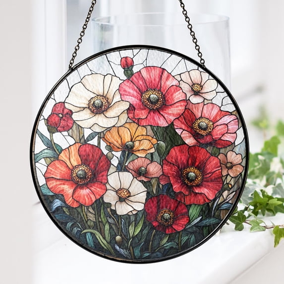 View of LV Gifts - Poppy Flower Suncatcher, Colorful Wildflower Stained Glass ...