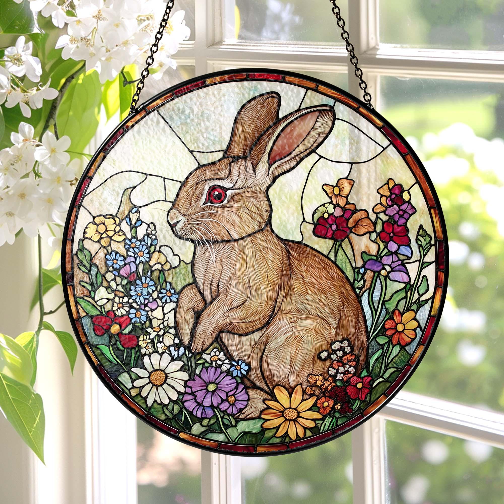 LV Gifts - Rabbit Suncatcher, Cute Bunny Stained Glass Style Window ...