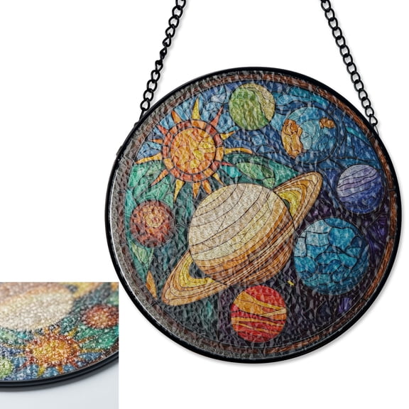 LV Gifts Solar System Planets Sun Catcher, Stained Glass Style UV Printed Space Decor