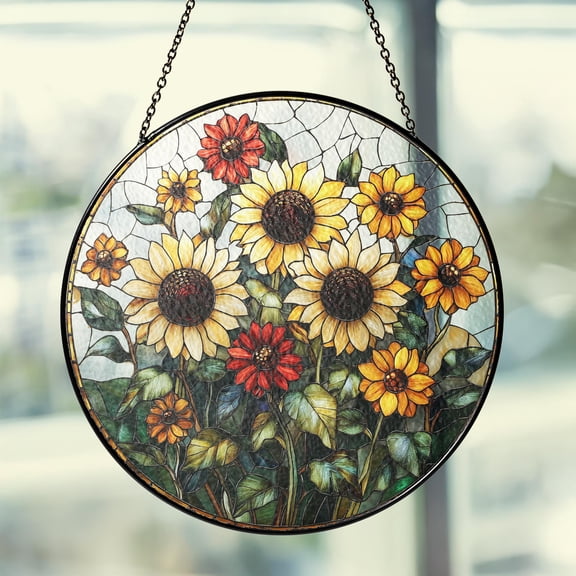 LV Gifts - Sunflower Suncatcher, Floral Glass-Effect Window Hanging, Summer Home Decor Gift