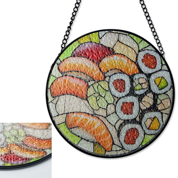 LV Gifts Sushi Plate Sun Catcher, Stained Glass Style UV Printed Japanese Food Decor