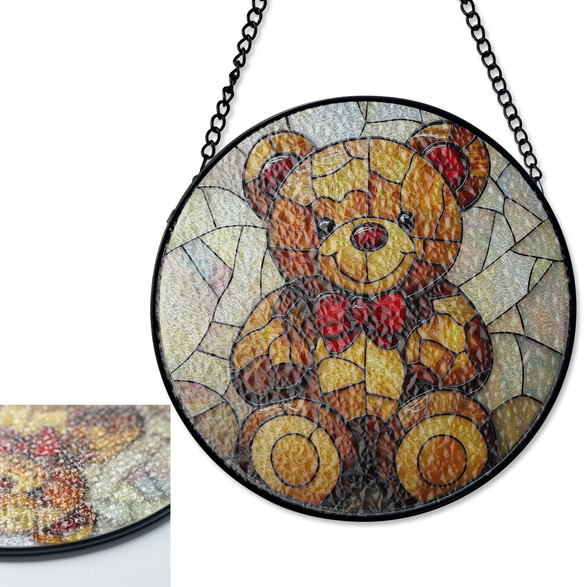 Bow Sun LV Gifts Teddy Bear Bow Sun Catcher, Stained Glass Style UV Printed ...