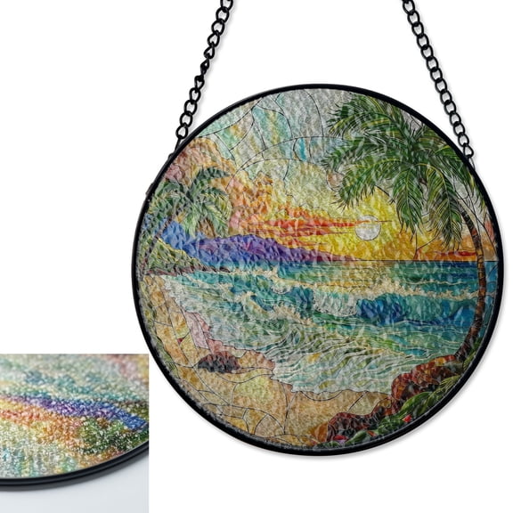 LV Gifts The Beach Scene Sun Catcher, Stained Glass Style UV Printed Ocean Decor