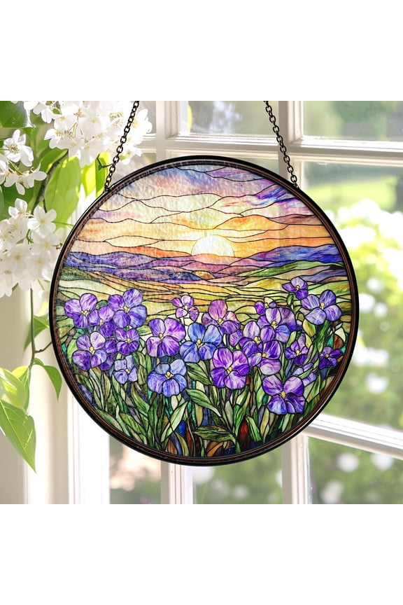 - Violet Flower Field Suncatcher, Sunset Glass-Effect Window Hanging, February Birthday Gift