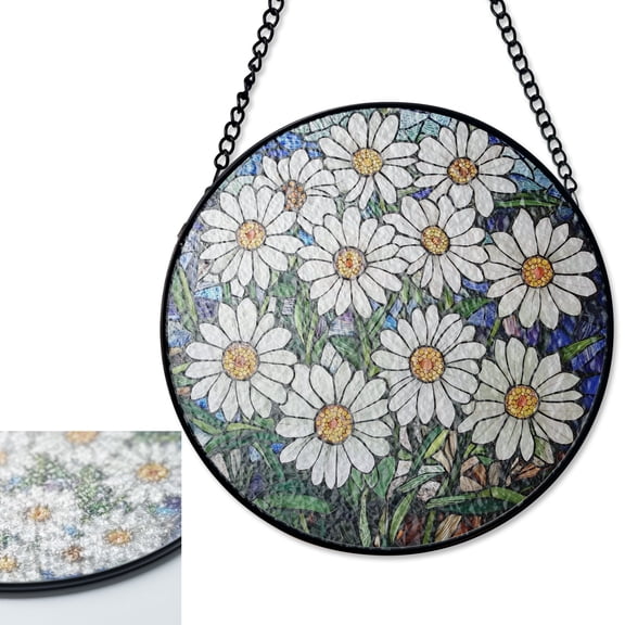 LV Gifts White Daisy Flower Sun Catcher, Stained Glass Style UV Printed Spring Decor