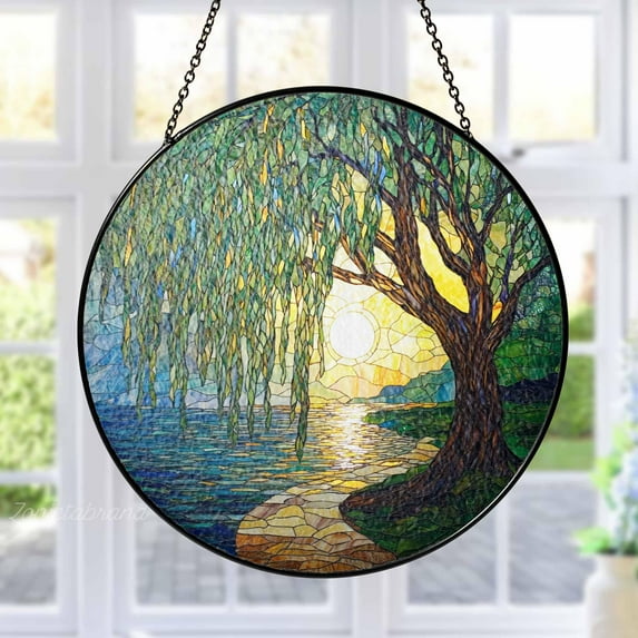 LV Gifts White Fox Stained Glass Suncatcher, Autumn Forest Window Decor, Fall Fox Hanging Art, Woodland Animal Gift for Nature and Fox Lovers