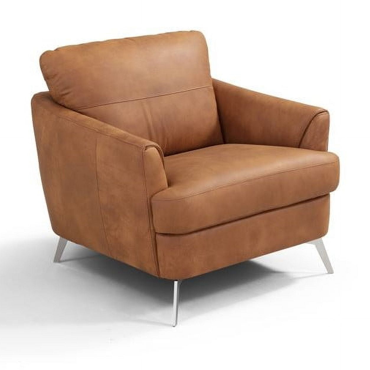 Cappuccino Leather and Wood Mid-Century Accent Chair