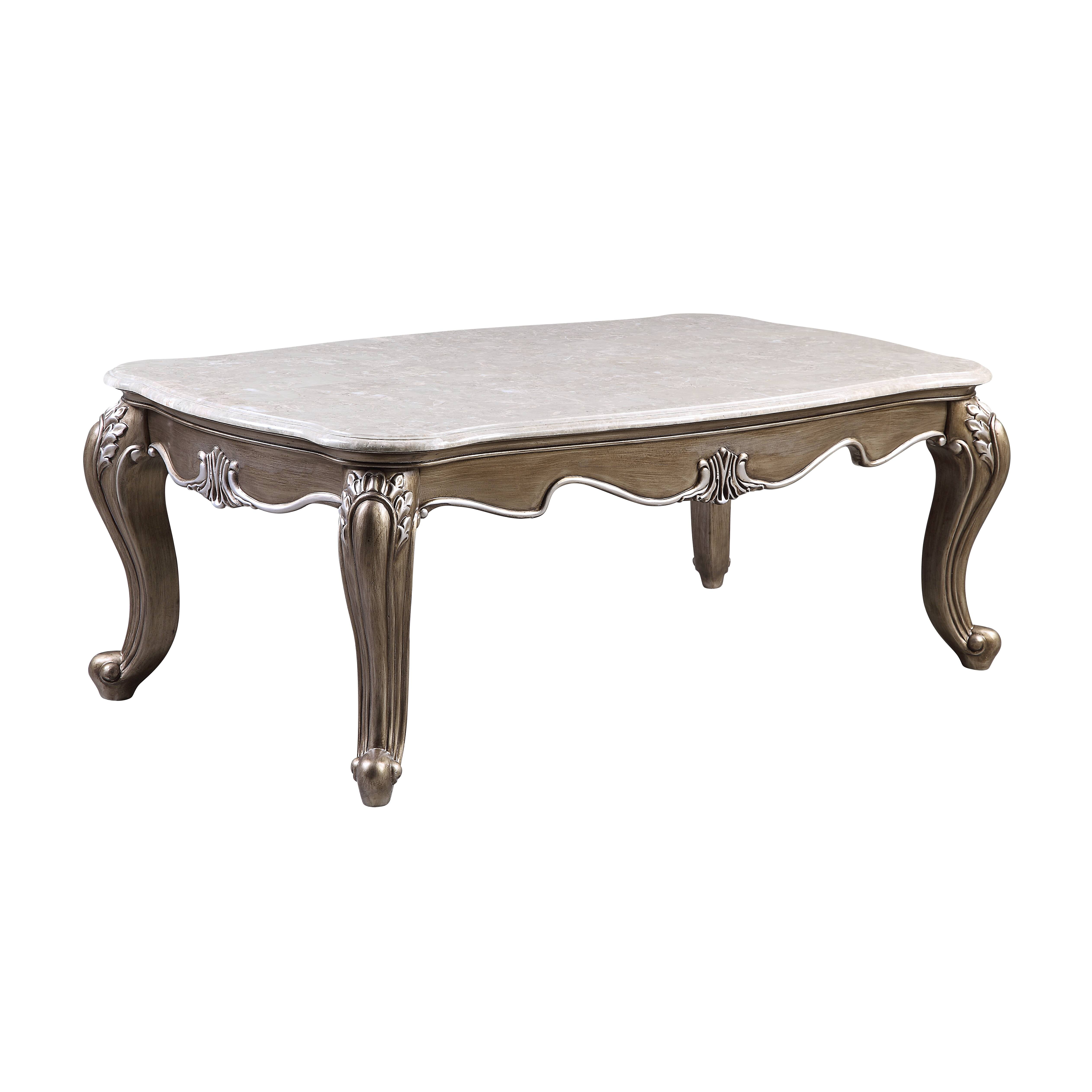 Elozzol Rectangular Marble Top Antique Bronze Coffee Table