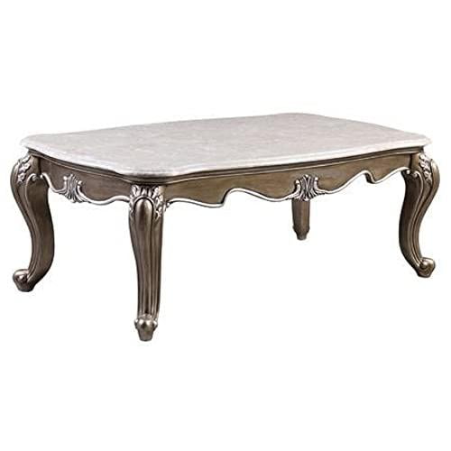 Elozzol Rectangular Marble Top Antique Bronze Coffee Table