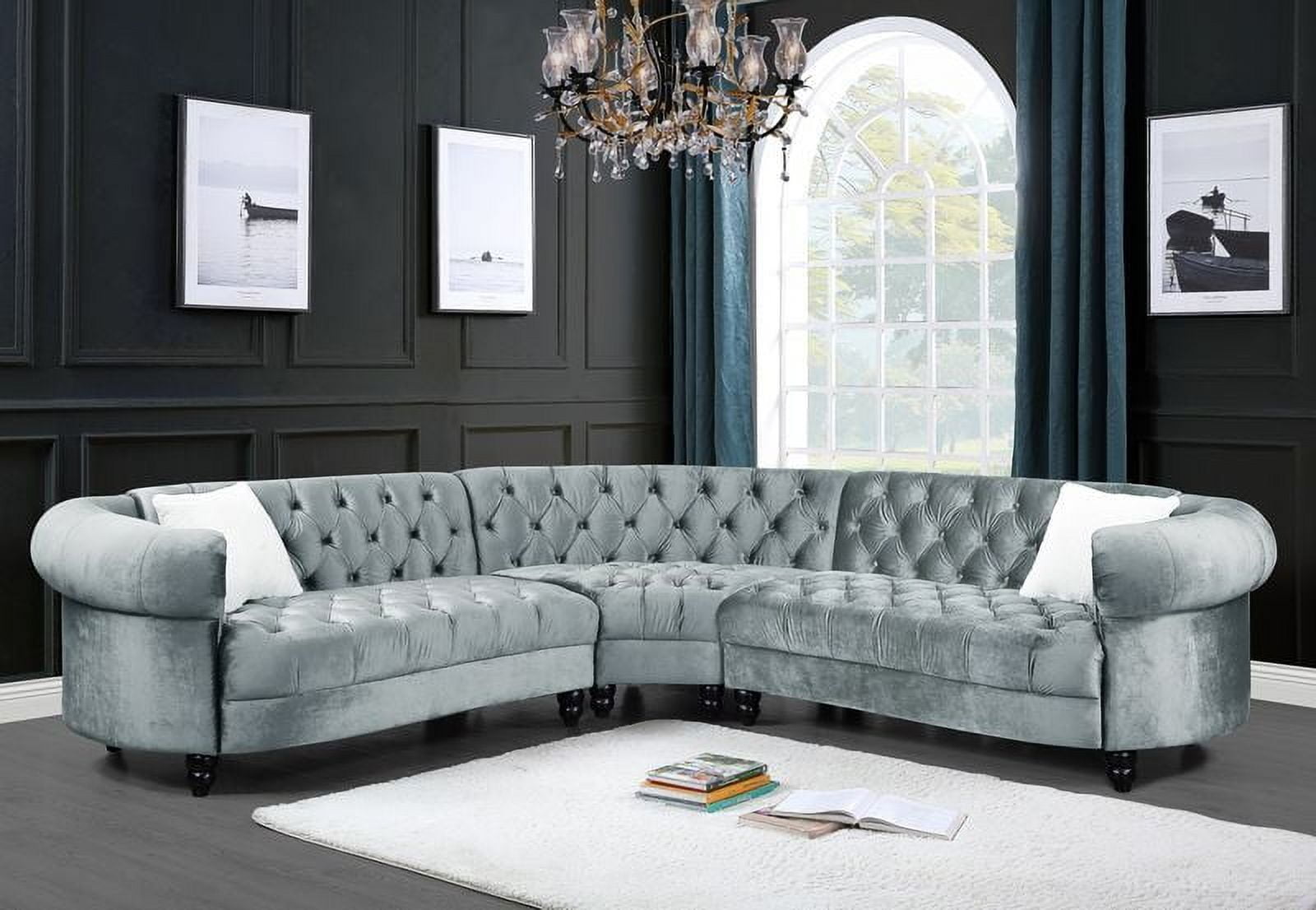 Elegant Blue Velvet Chesterfield Sofa with Nailhead Accents