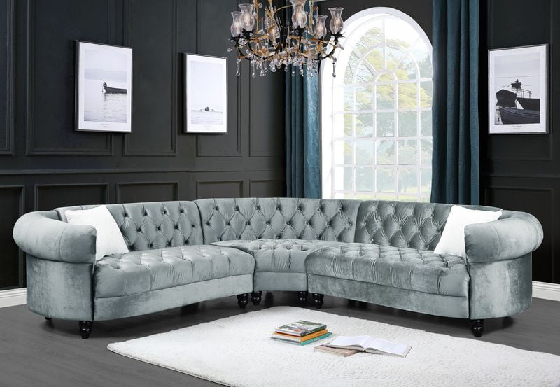 Elegant Blue Velvet Chesterfield Sofa with Nailhead Accents