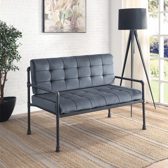 LV00426 - Loveseat, Gray Velvet & Sandy Gray Finish - Brantley
