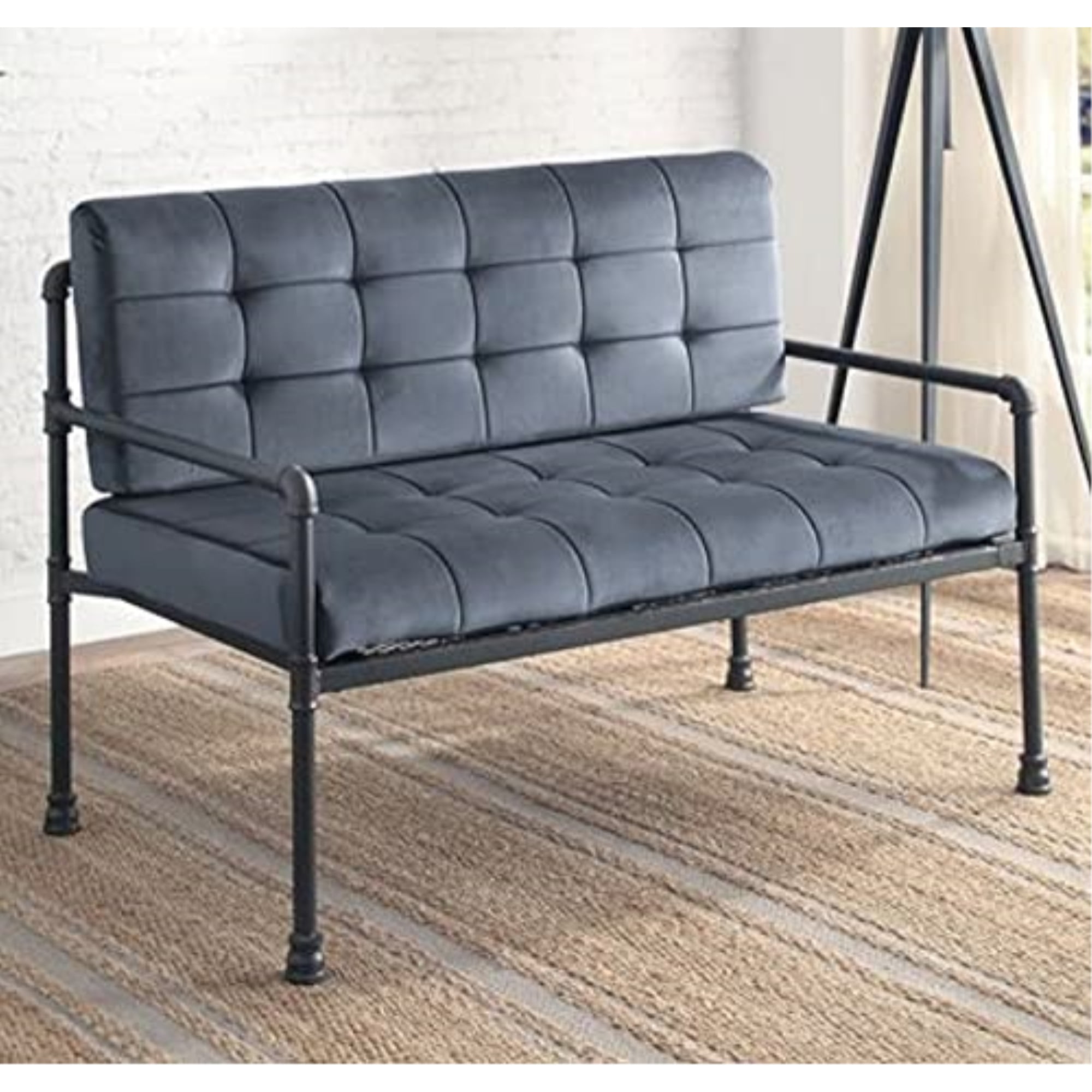 51" Gray Velvet Tufted Loveseat with Metal Frame