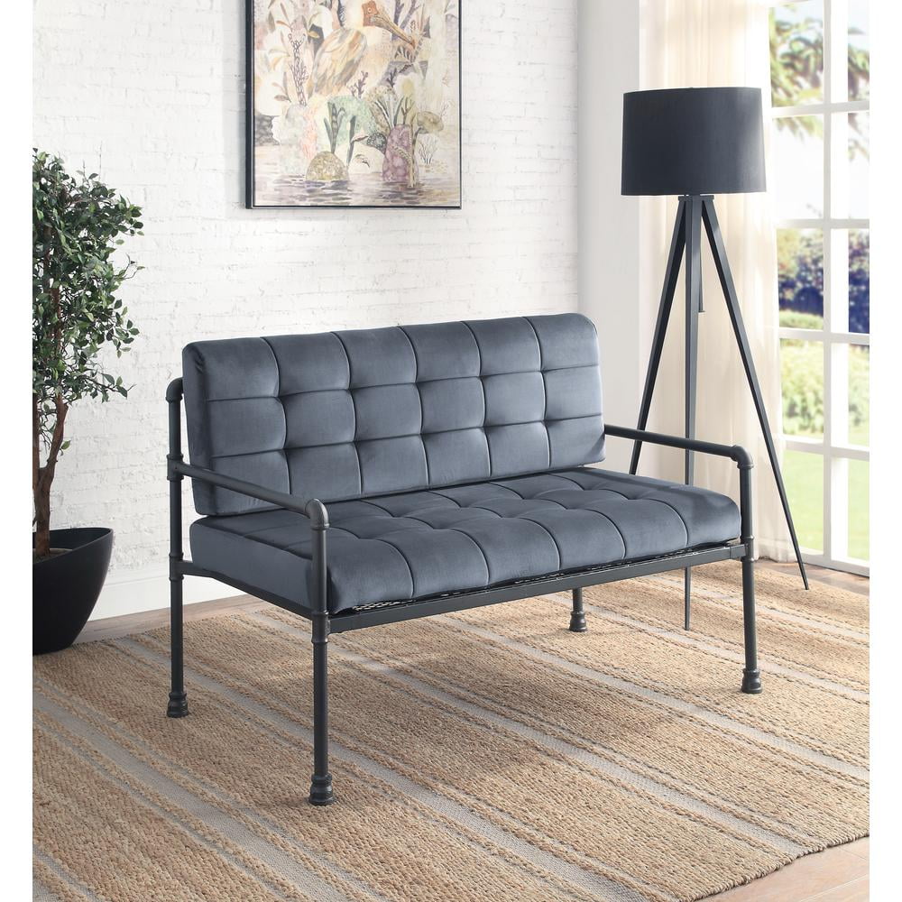 51" Gray Velvet Tufted Loveseat with Metal Frame