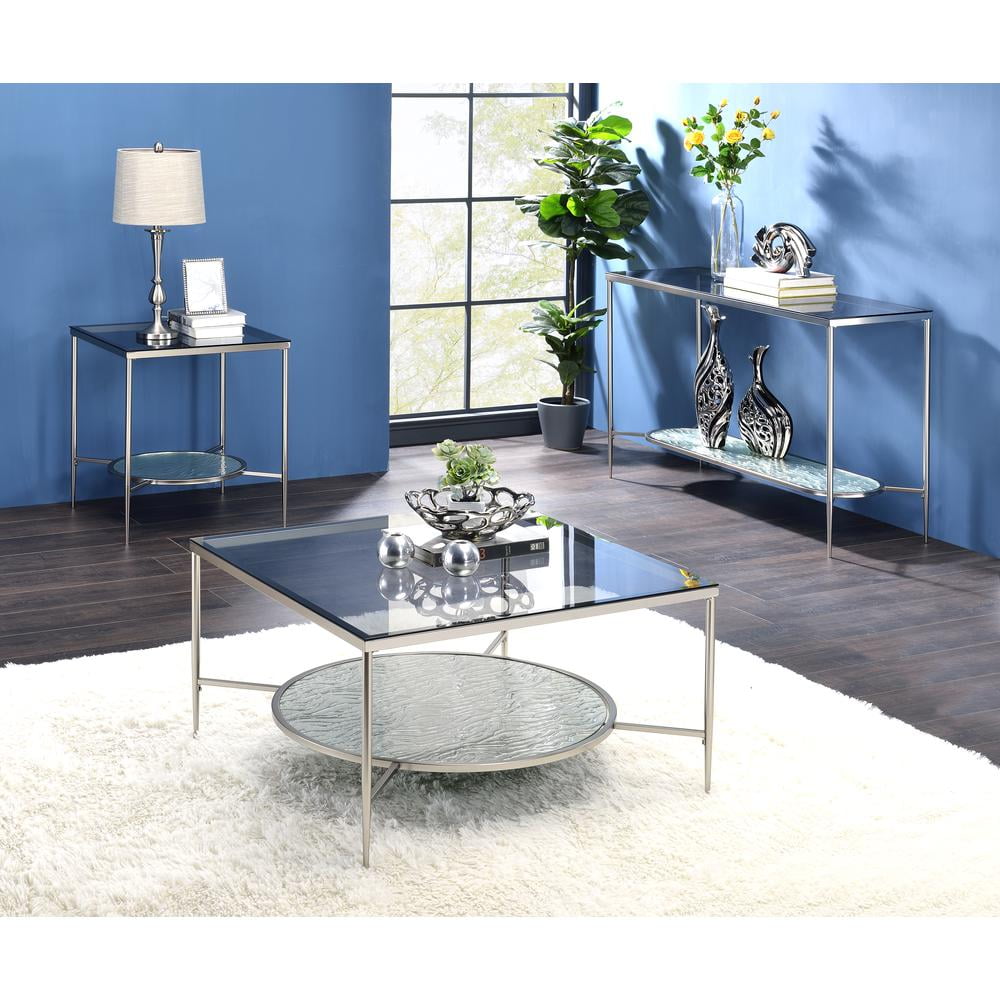 Adelrik Square Chrome and Glass Coffee Table with Storage