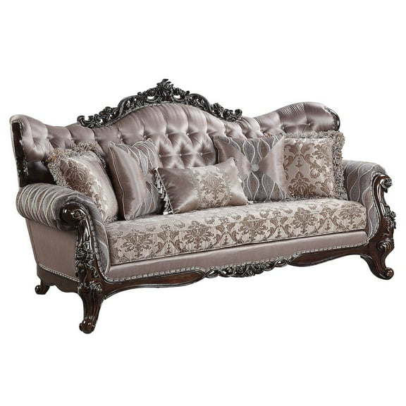 LV00809 - Sofa w/5 Pillows, Fabric & Antique Oak Finish - Benbek